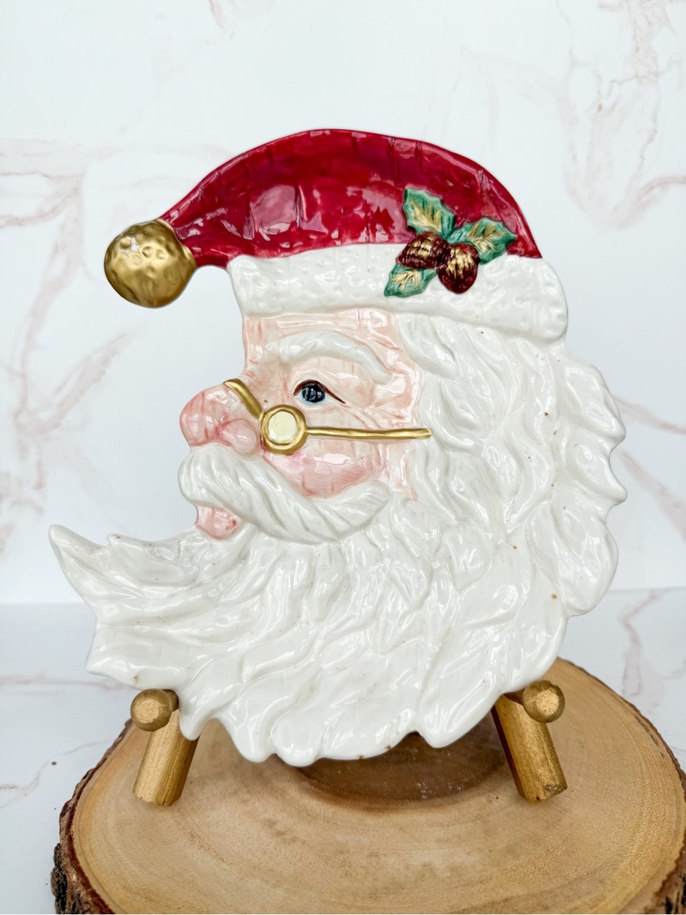 Vintage Fitz & Floyd Old World Santa Head Majolica Style Christmas Plate